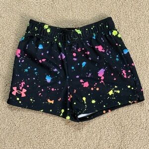 Girls' Under Armour Black Shorts with Neon Accents, Size 5